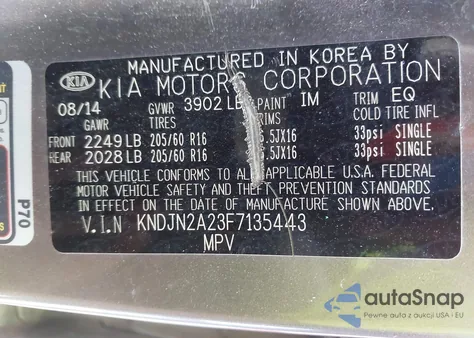 2015 Kia Soul from USA, damaged, VIN KNDJN2A23F7135443